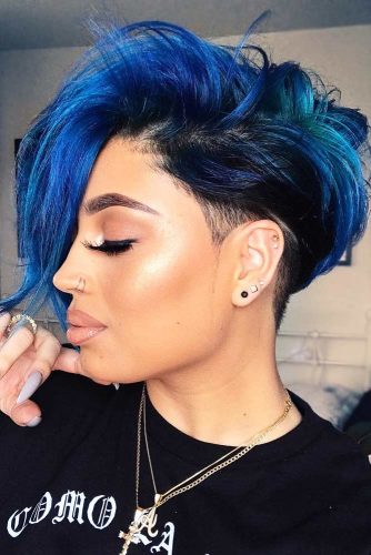 Long Blue Pixie With Undercut #shorthairstyles #naturalhair #hairstyles #pixiecut #undercut