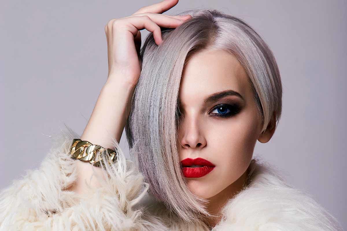 Image of Blunt asymmetrical haircut long hair