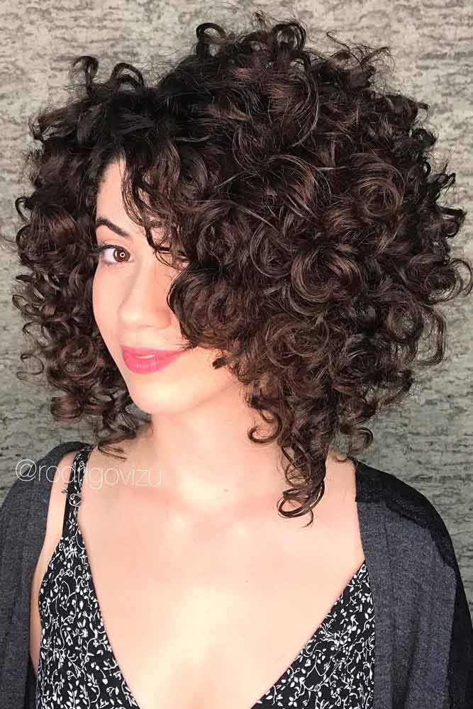 Curly Bob Haircuts Asymmetrical Brown 