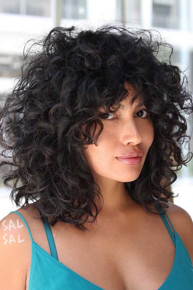 Curly Long Bob With Bangs #curlybob #haircuts #bobhaircuts #layeredbob #longbob