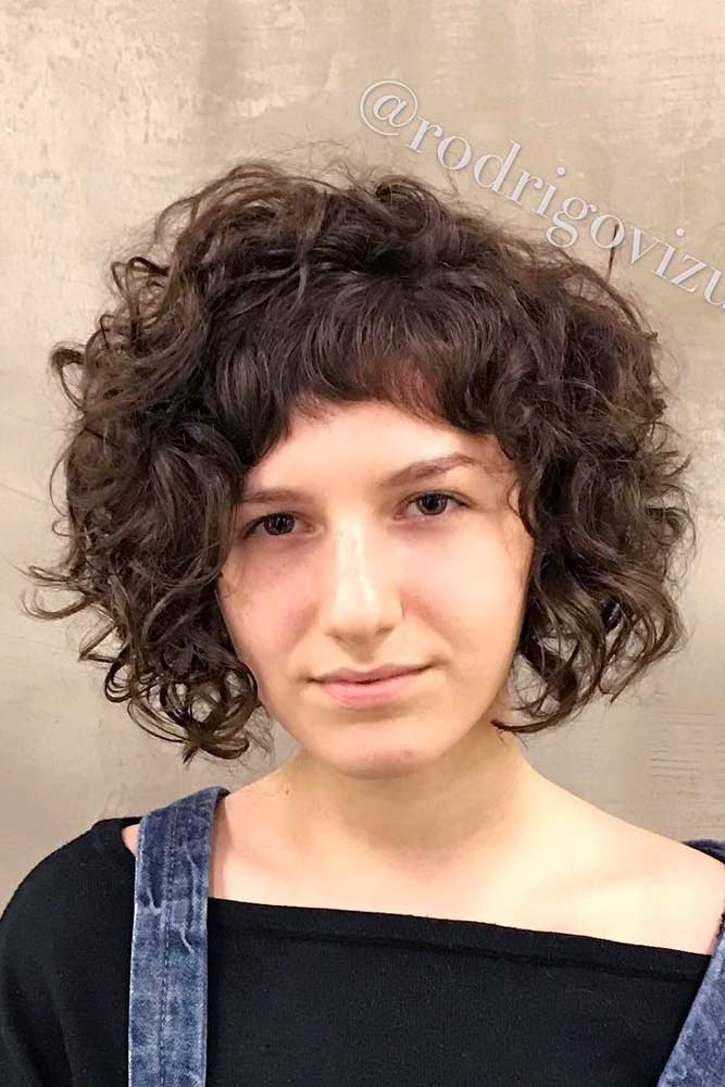 Curly Bob Haircut With Bangs