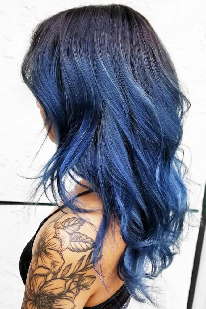 ombre hair black to dark blue