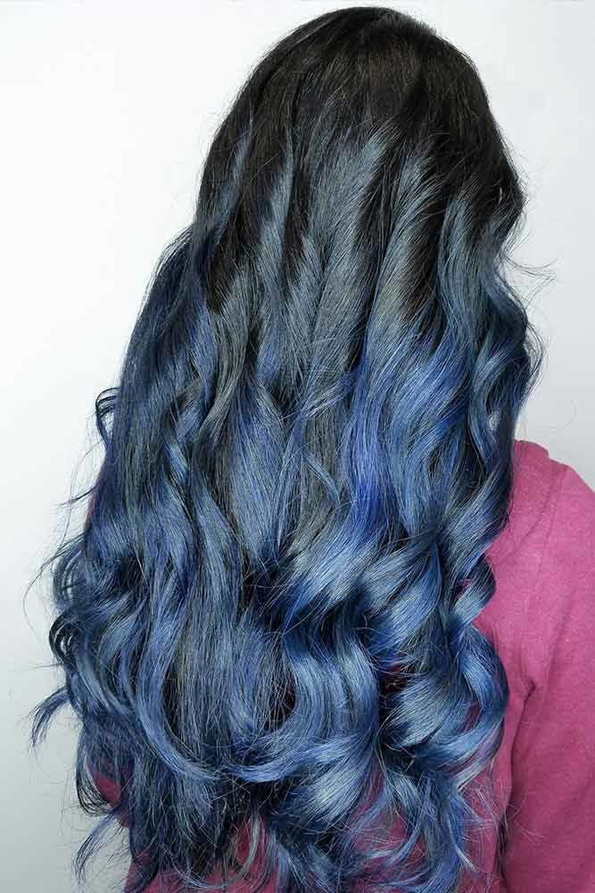 black hair with blue dip dye