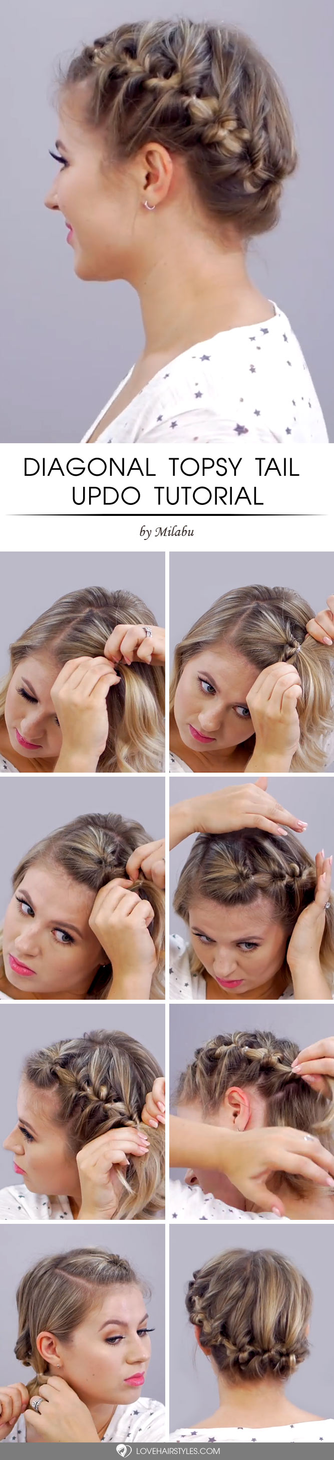 Diagonal Topsy Tail Updo #topsytail #tutorials #hairstyles #updohairstyles