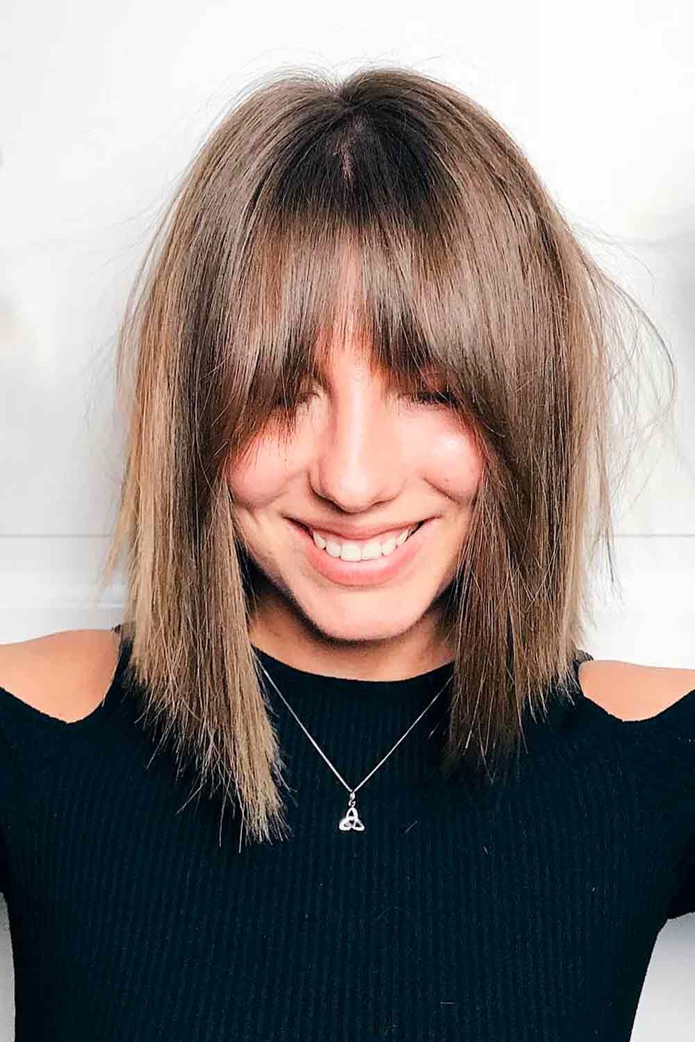how to style layered hair with curtain bangs
