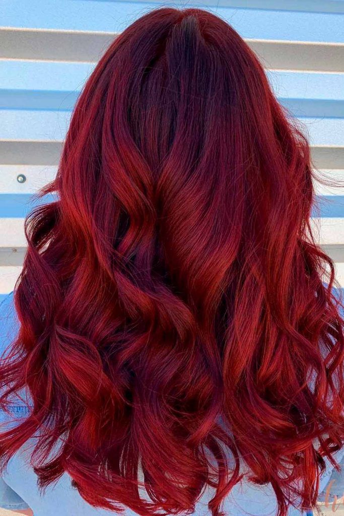 Long Side Part Wavy Crimson Red with Dark Roots Human Hair Wigs -  RogerMedina014