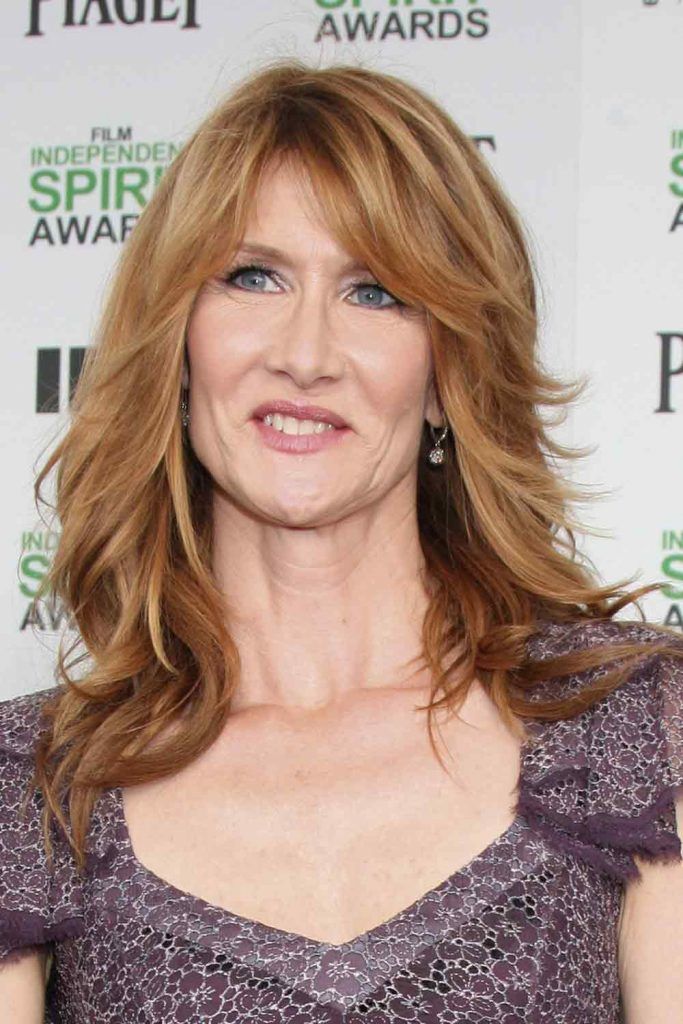 Reddish Hair With Feathers By Laura Dern #featheredhaircuts #lovehairstyles