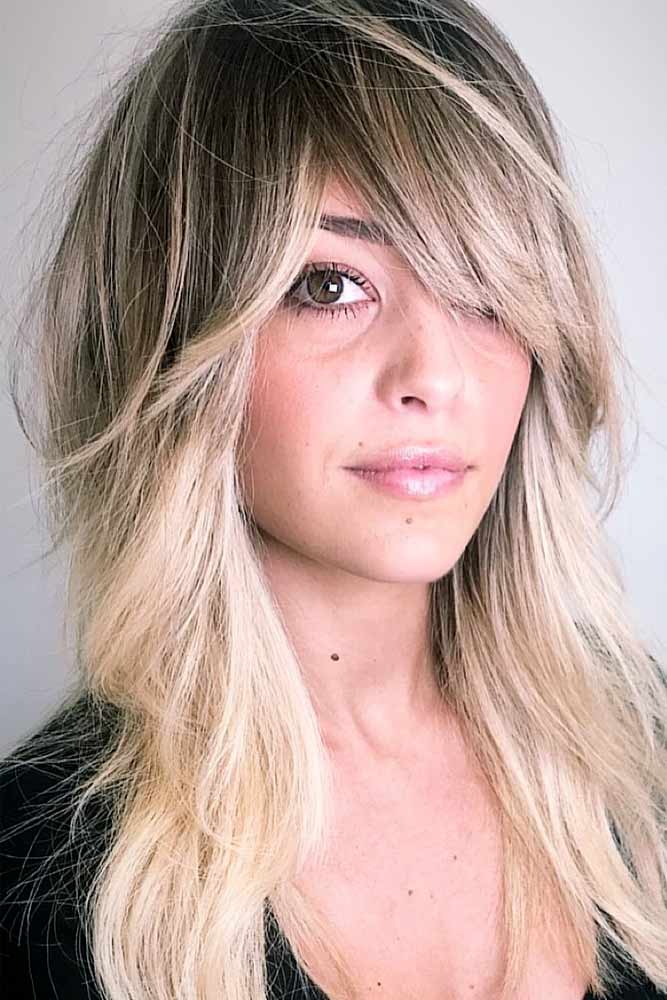 Feather Haircut For Straight Hair   Feathered Hair Cuts Long Side Part Straight Bangs 