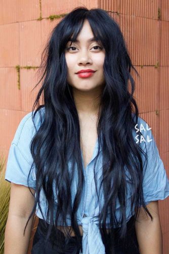 Long Shag Hairstyle With Curtain Bangs #asianhairstyles #hairstyles #longhair #blackhair
