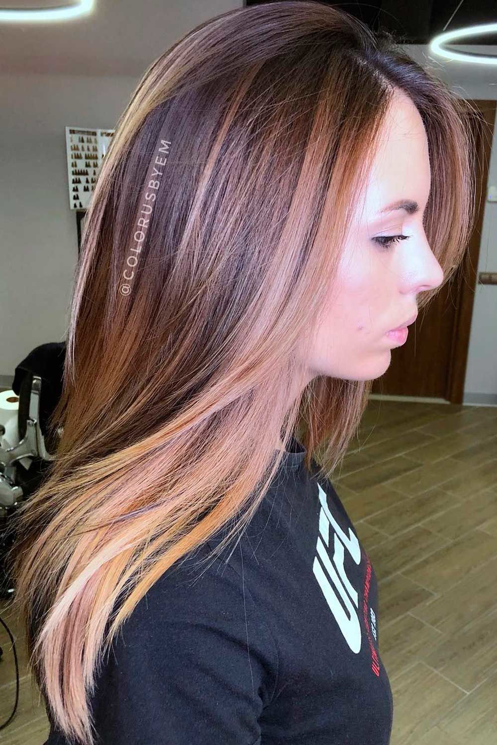 partial caramel highlights for dark hair