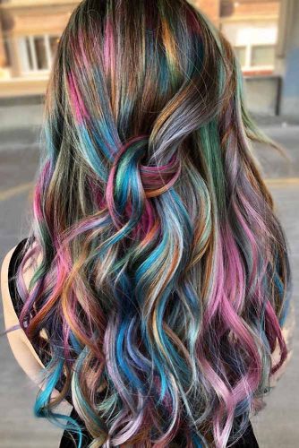 Colorful Highlights #temporaryhaircolor #brunette #highlights