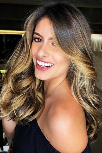Gentle Honey Blonde Partial Highlights #brunette #blondehair #honeyblonde #highlights