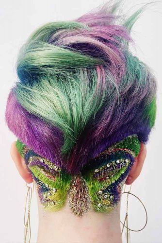 Butterfly With Glitter Design #undercutdesigns #haicuts #longpixie
