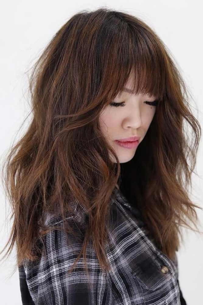 Wavy Shag With Blunt Bangs #longshaghaircut #shaghaircut #haircuts #longhair