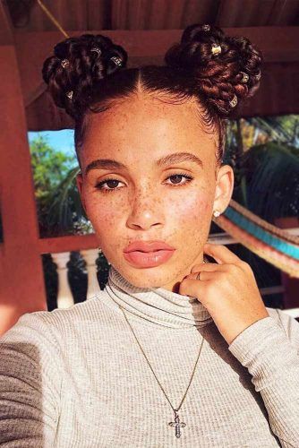 Thick Braids Into Space Buns #braids #updo #naturalhair #buns