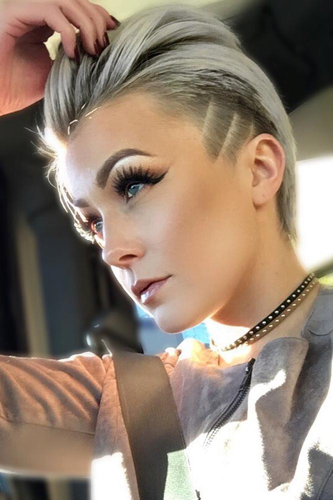 Slicked Back Pixie With Shaved Stripes #undercutpixie #pixiehaircut #undercut #haircuts 