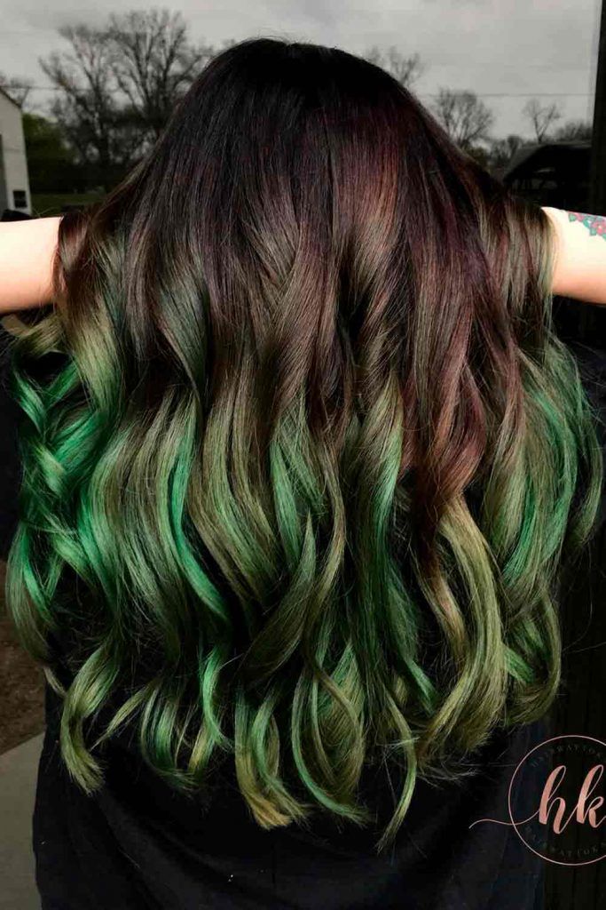 black hair with green tips