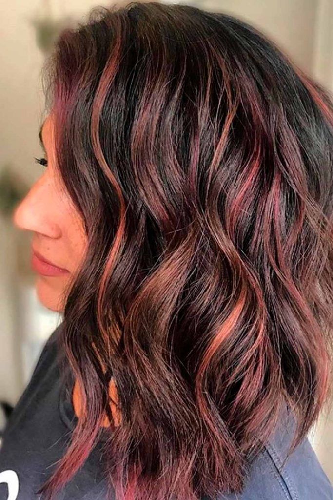 red highlights on black hair