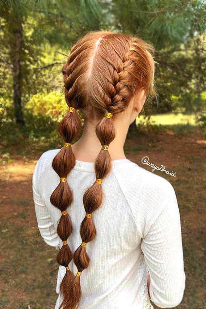 Bubble Braided Pigtails Red Hair