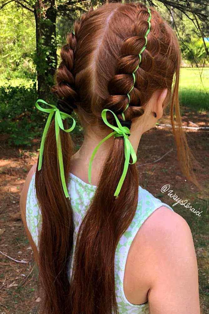 Red Ponytails Side Braids