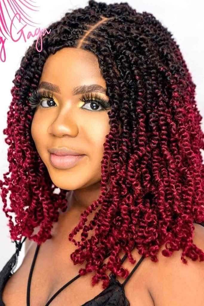 Cool hairstyle ideas of spring twist hair with red ombre