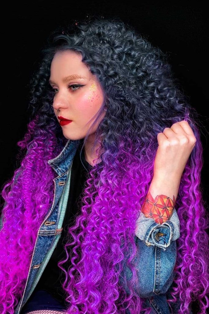 Long Curly Purple And Black Hair