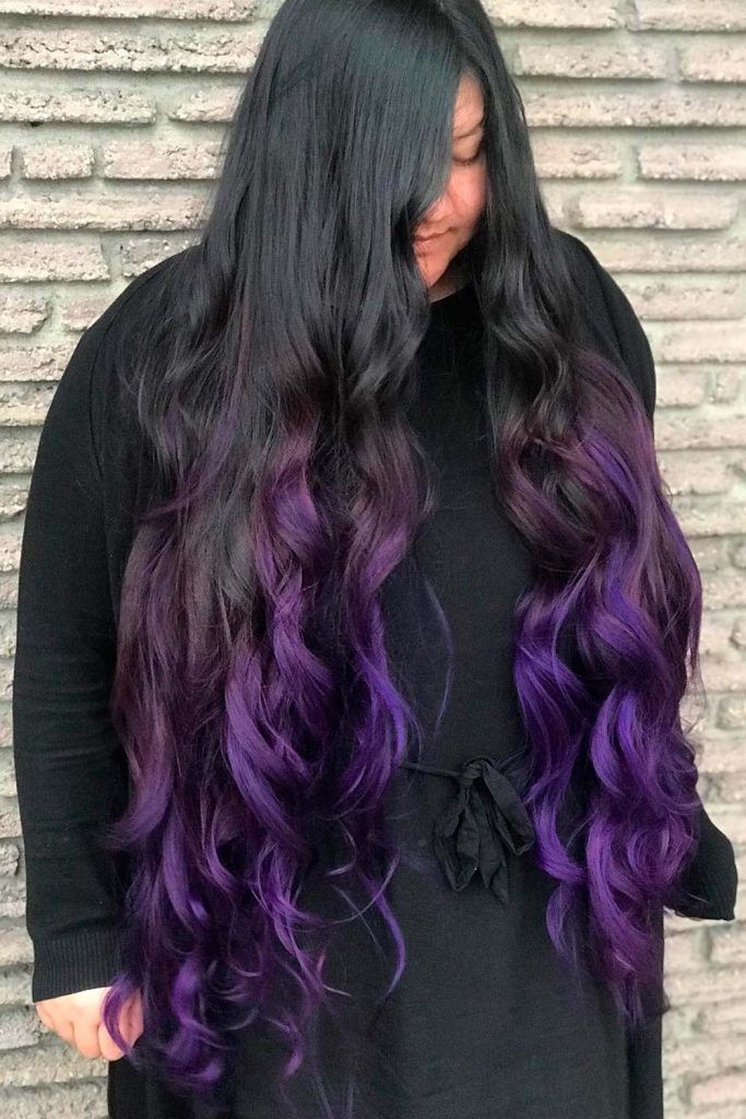 Cool Black To Purple Long Hair Ombre