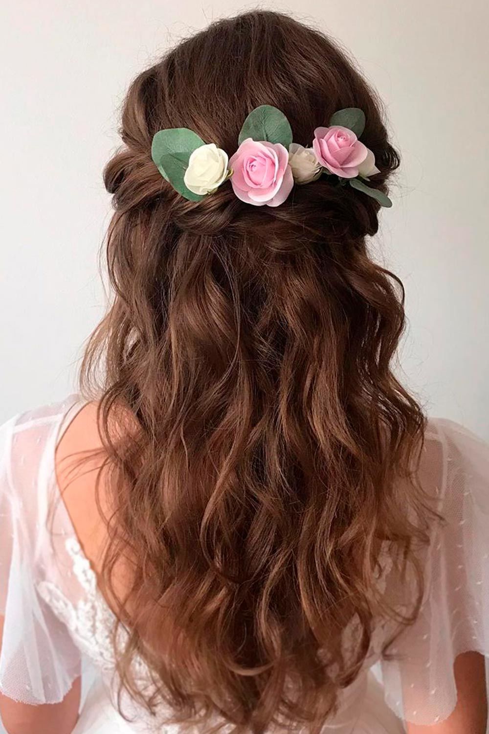Flower Accessorized Half Up Hairstyles For Long Hair