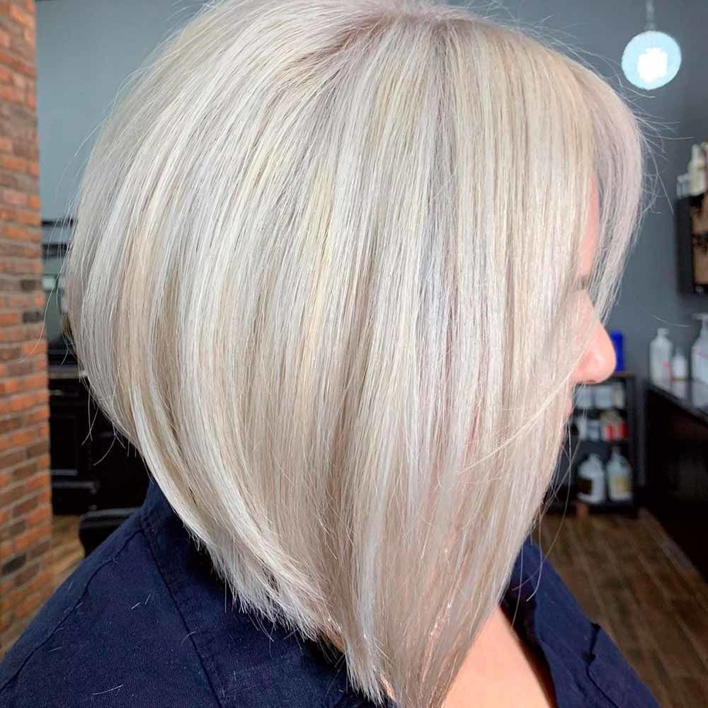 Image of Asymmetrical bob haircut for oval faces and plus sizes