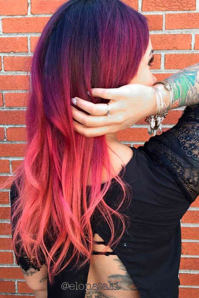 natural red hair with purple highlights