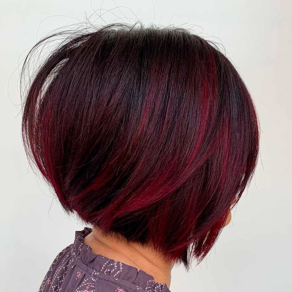 Red Purple Bob Haircut, dark red violet hair, violet red hair color, red purple hair