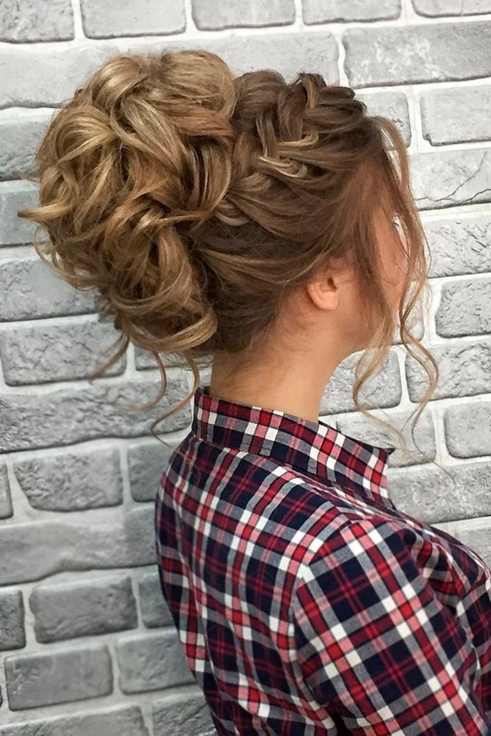 High Twisted Bun With French Braid, updos for medium natural hair, easy updos for medium curly hair, updos for medium long hair