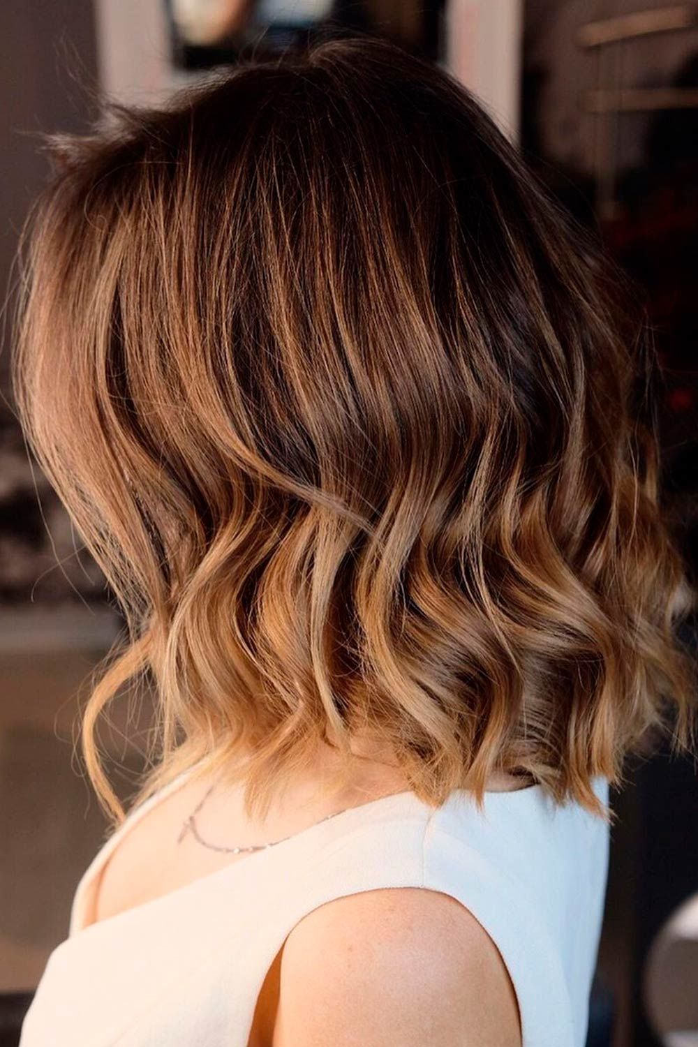 short dark brown hair with ombre highlights