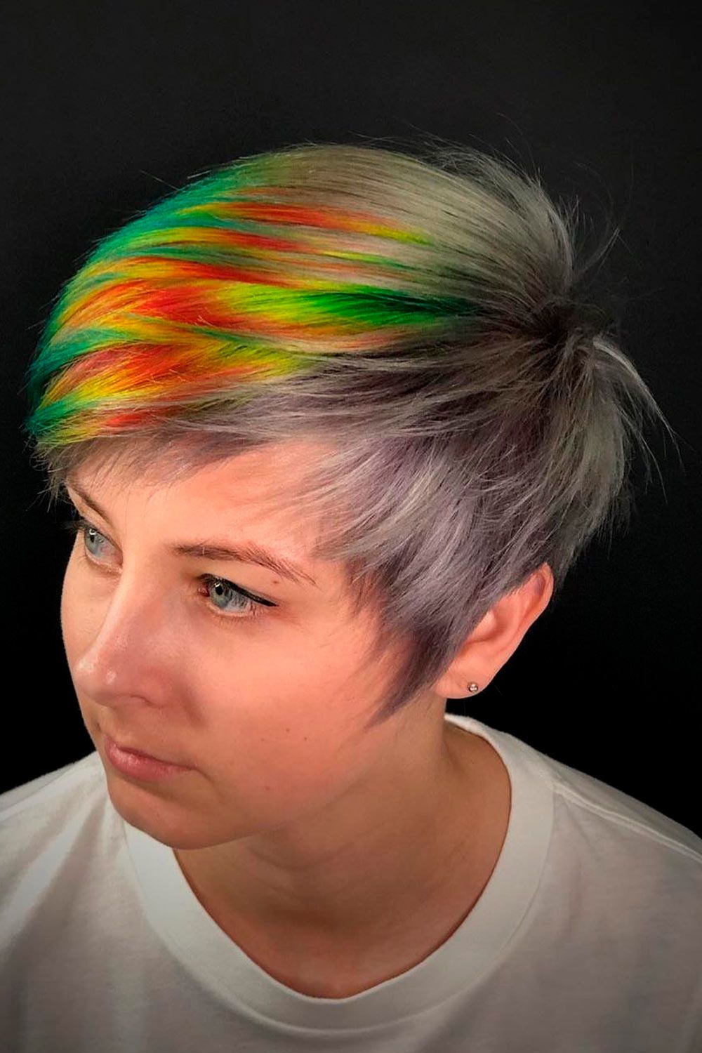 multi colored pixie cut