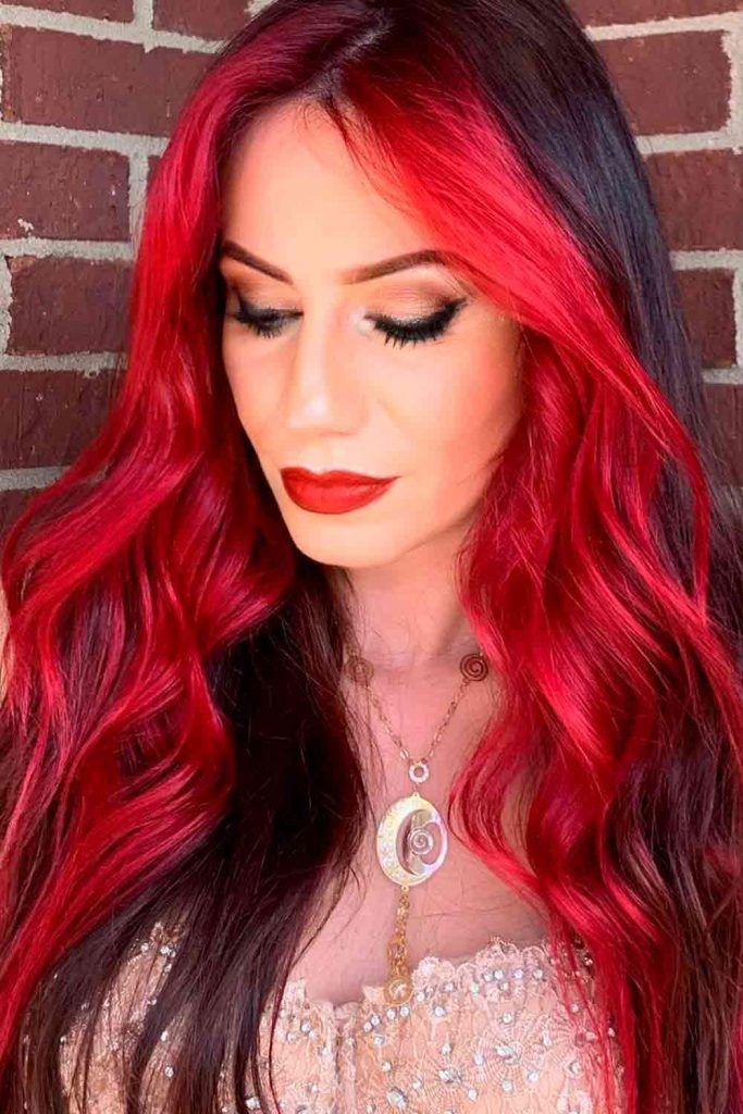 Ombre Hair Look With Brilliant Bursts of Red, brunette to red ombre, dark red ombre hair, red black ombre hair