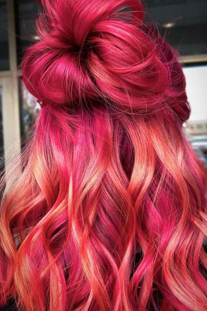 brown hair with bright red ombre