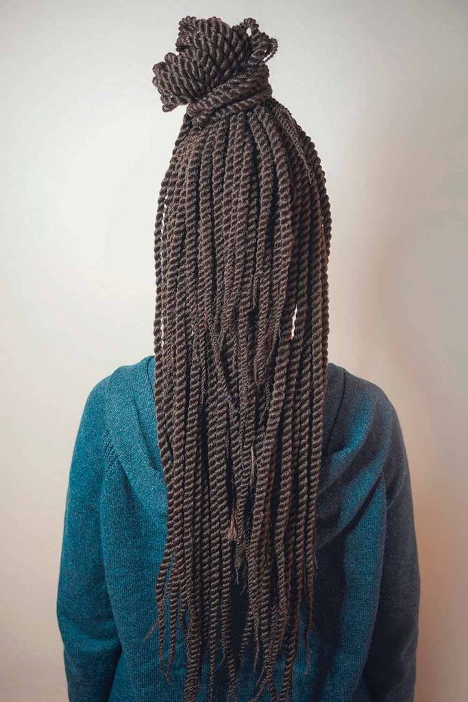 Braided Half-Up With Twisted High Bun, single twhairstyle for senegalese braids,, sts hairstyle, senegalese hairstyle