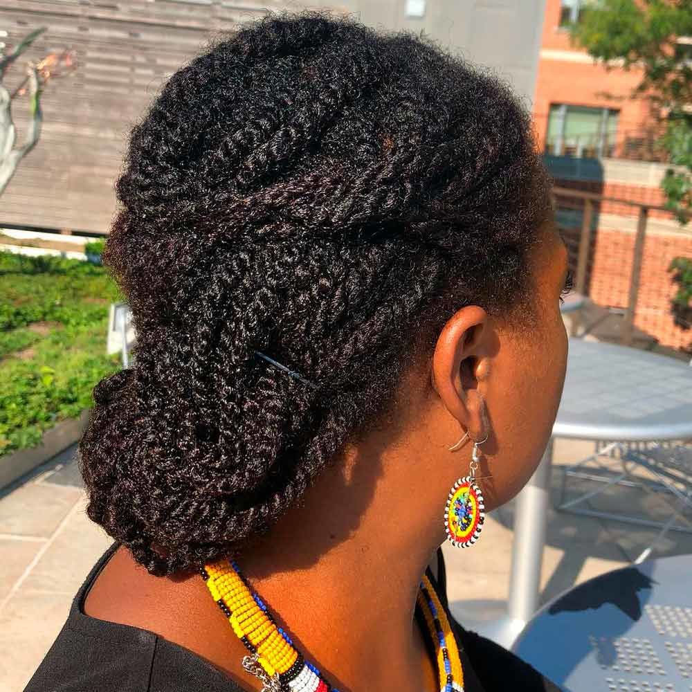 Low Twisted Bun, senegalese hairstyle, kinky twists hairstyles, senegal twist hairstyle