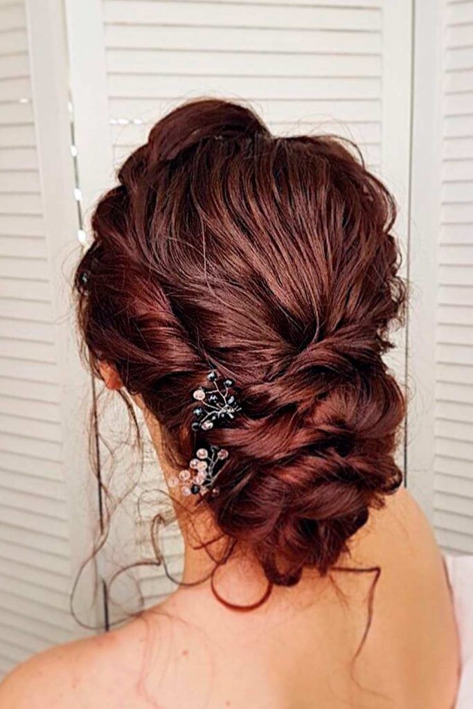 A Low Braided Wedding Updo For Long Hair, loose updos wedding, wedding hairstyle updos for long hair, elegant updos for wedding, updos for long hair wedding
