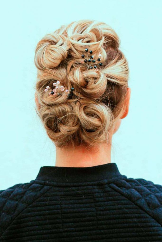 A Combo Of Several Little Buns, wedding hair style updos, updos for wedding, wedding bun updos