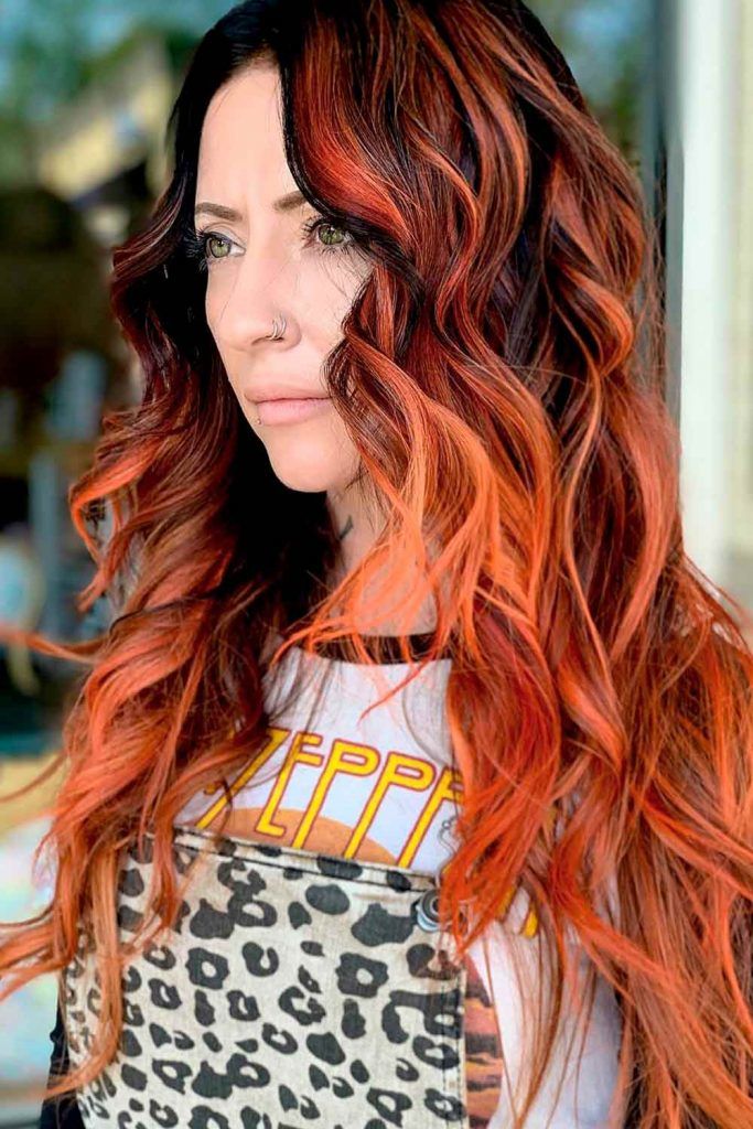 Fiery Red Copper Hair Color, copper red highlights, brown to copper ombre, copper red hair color