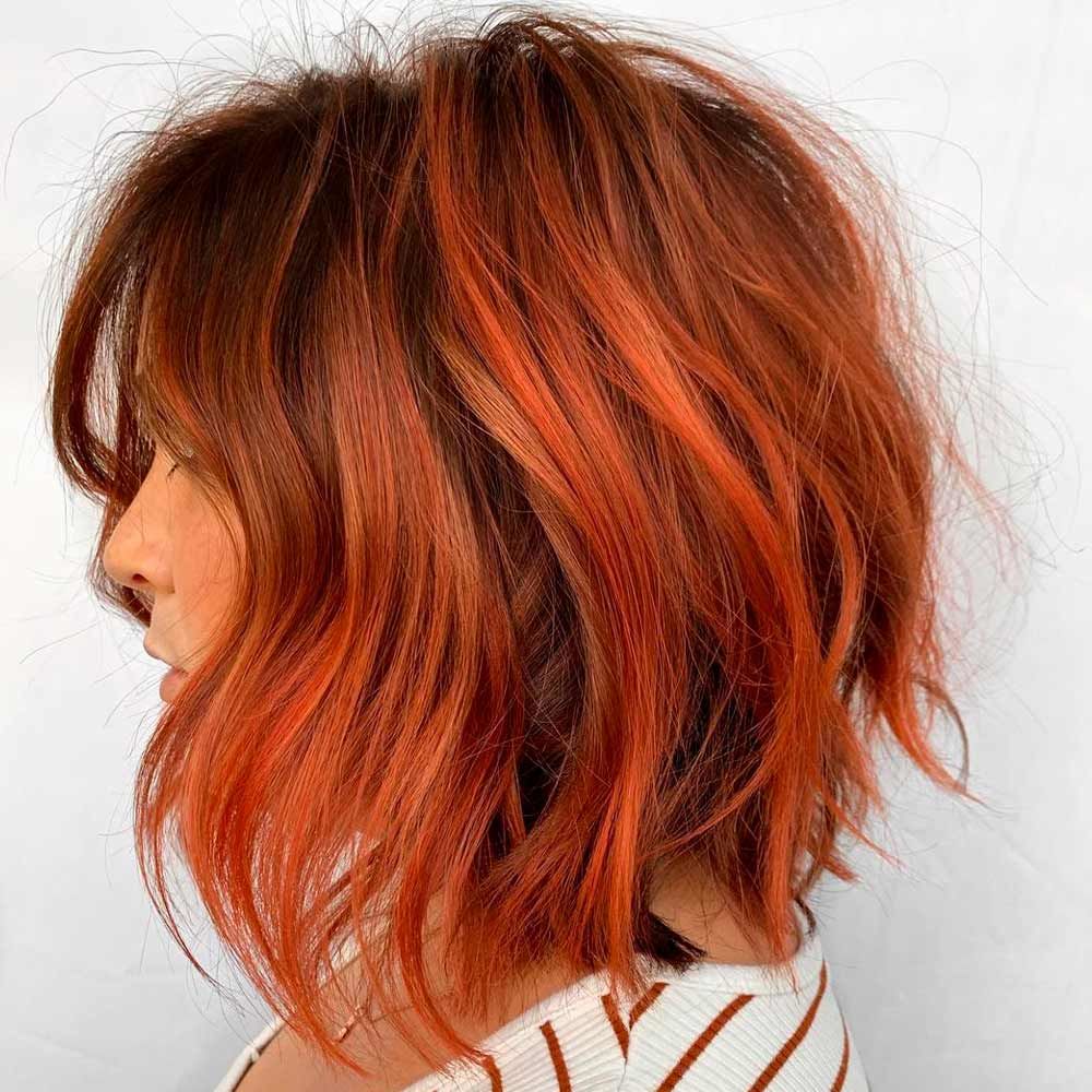 Copper Hair With Warm Orange Undertones, copper red hair, copper orange hair, copper red highlights