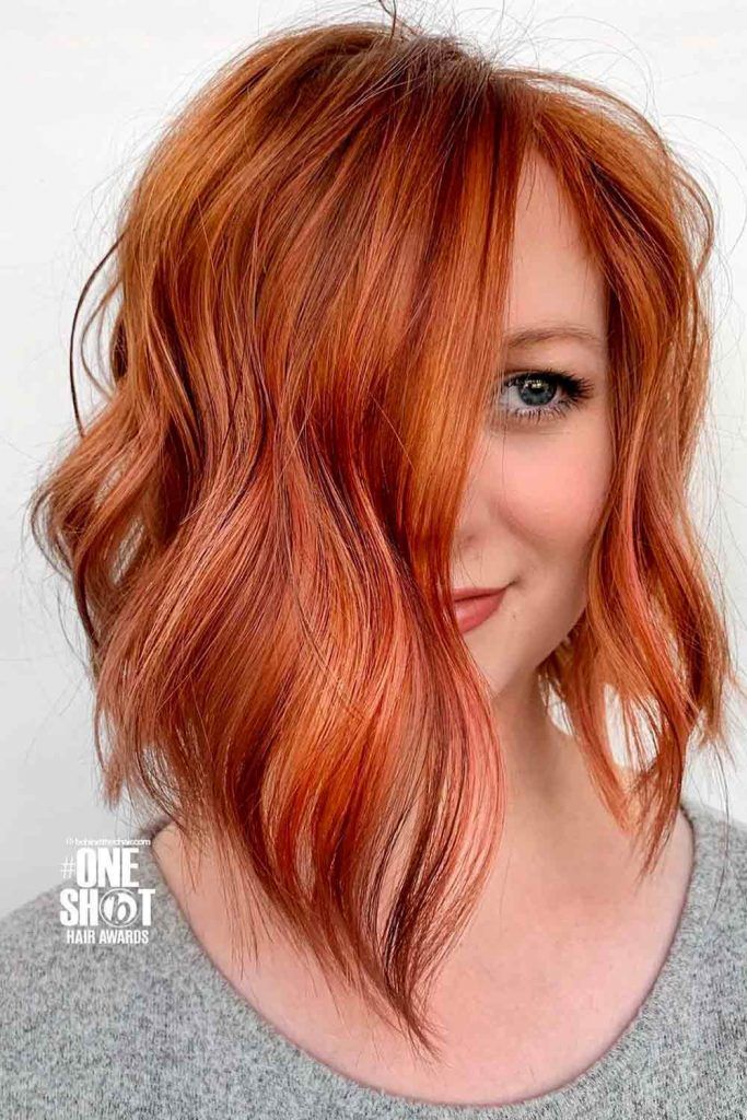 50 Different Haircuts for Women : Red Copper Bob Haircut with Fringe