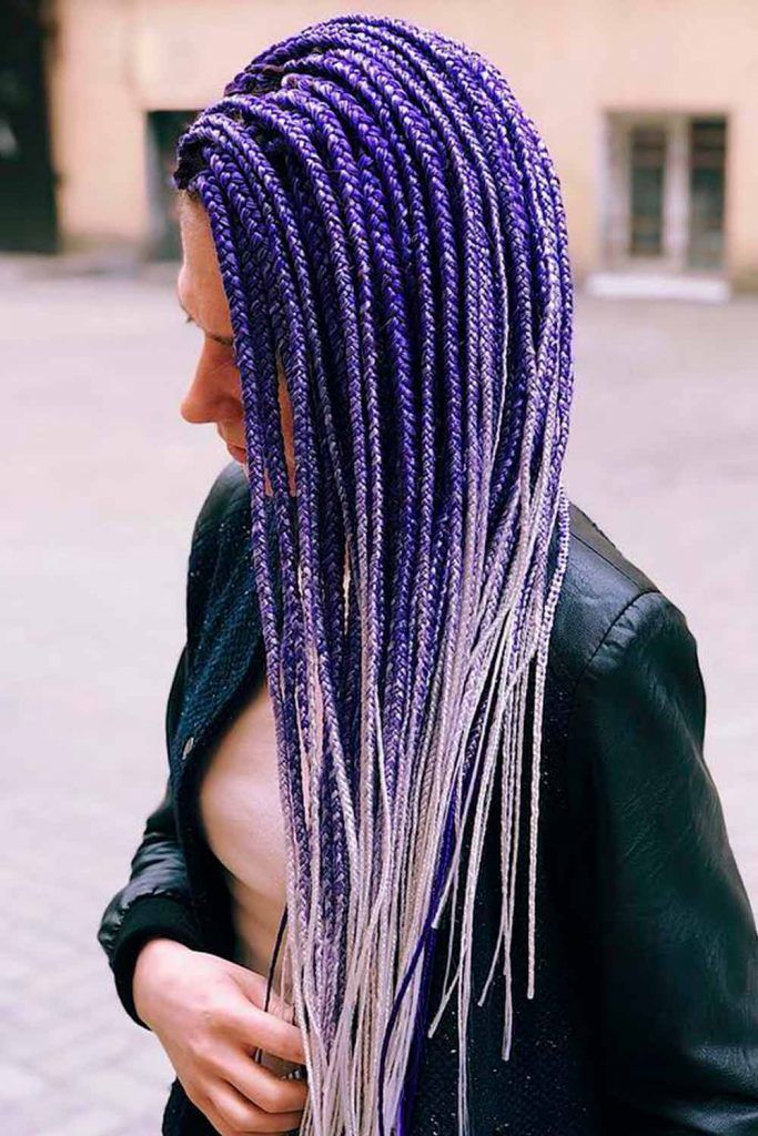 Long Twisted Braids With Purple Ombre