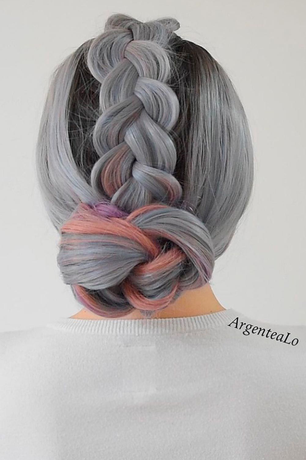 Knotted Updo Style, salt and peper hair, salt and pepper gray hair