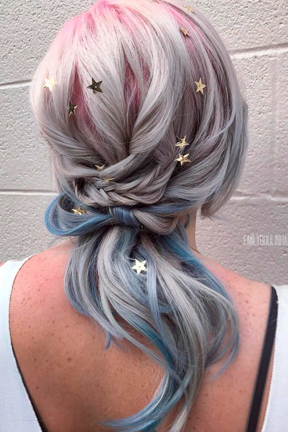 Low Ponytail with Stars, pepper hair, salt pepper hair