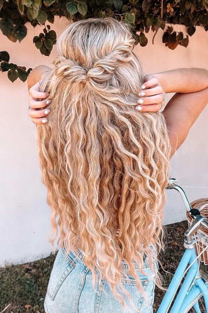 half crown braid curly