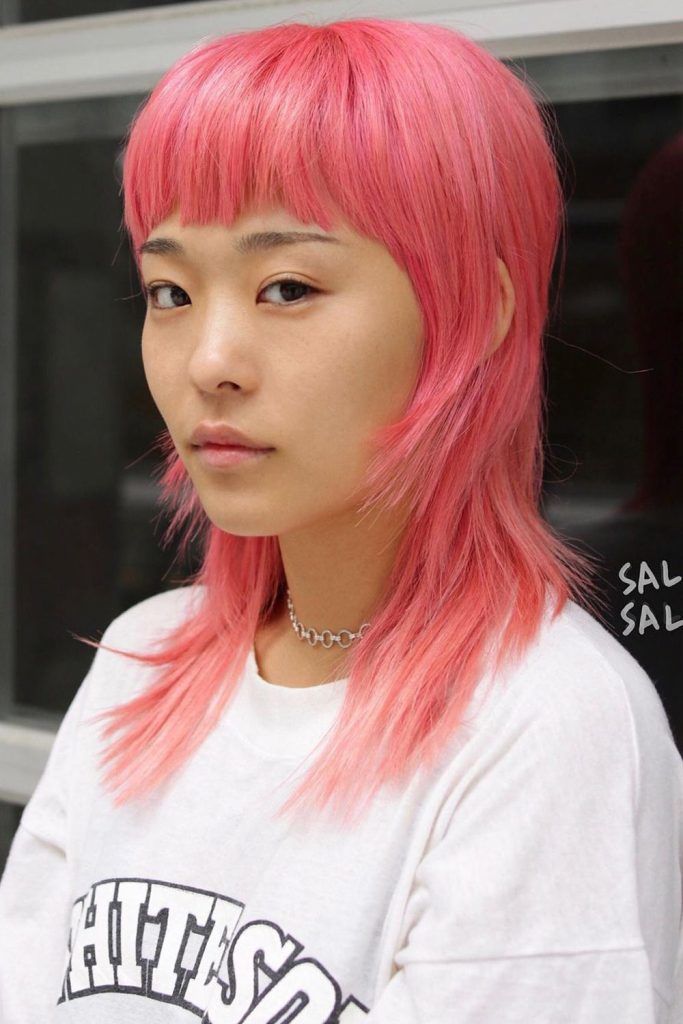 Pink Mullet With Thick Bangs