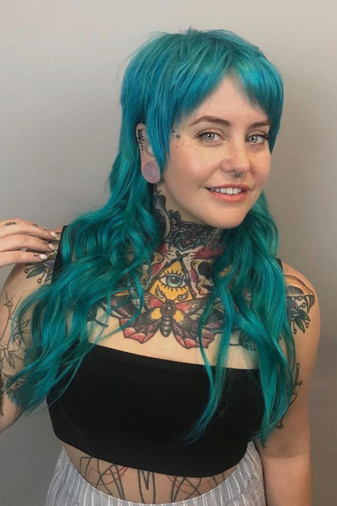 Teal Mullet With Stylish Curtain Bangs