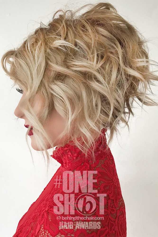 Inverted Bob Haircut Light Brown Dirty Blonde Balayage A Line Short Messy Layered Curly 